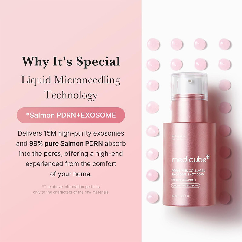 سرم کوچک کننده منافذ پوست صورت مدیکیوب مدل Exosome Collagen مناسب انواع پوست حجم 30 میلی‌لیتر
