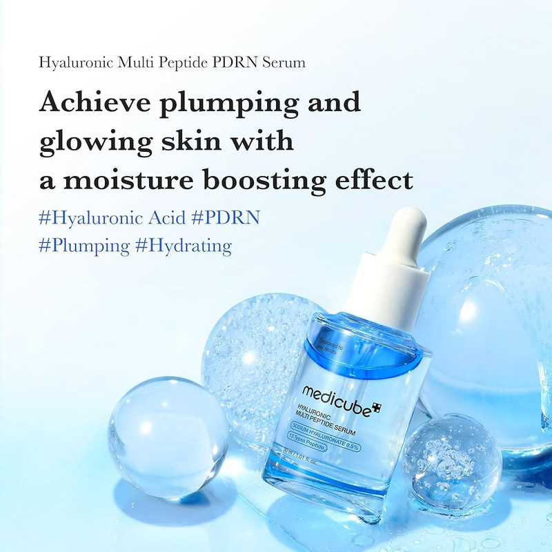 سرم آبرسان و جوانساز پوست مدیکیوب مدل Hyaluronic Multi Peptide مناسب انواع پوست حجم 30 میلی‌لیتر