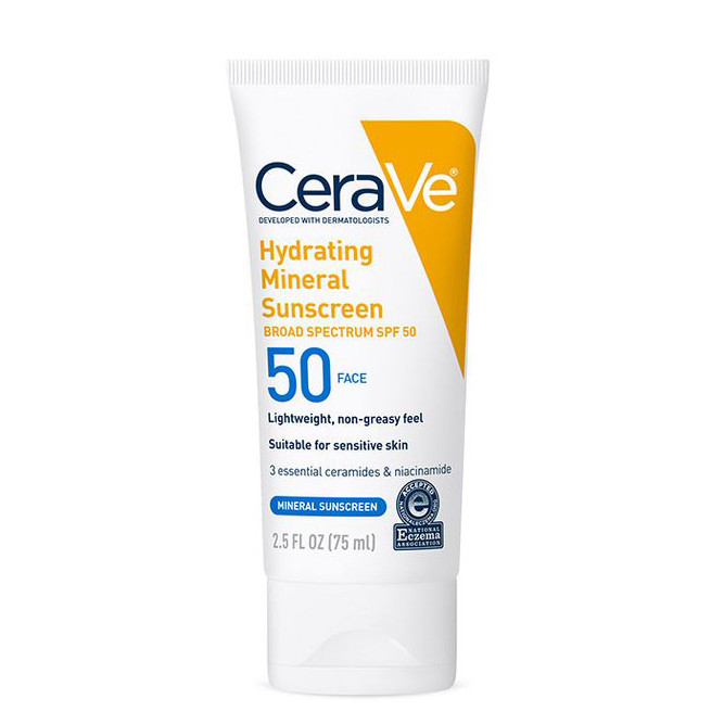 لوسیون ضد آفتاب بدون رنگ سراوی SPF50 مدل Hydrating Mineral مناسب انواع پوست حجم 75 میلی‌لیتر