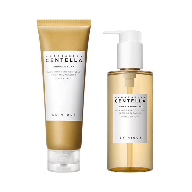 روغن پاک کننده اسکین 1004 مدل Madagascar Centella Light Cleansing Oil حجم 200 میلی‌لیتر به همراه فوم پاک کننده اسکین 1004 مدل Madagascar Centella Ampoule Foam حجم 125 میلی‌لیتر