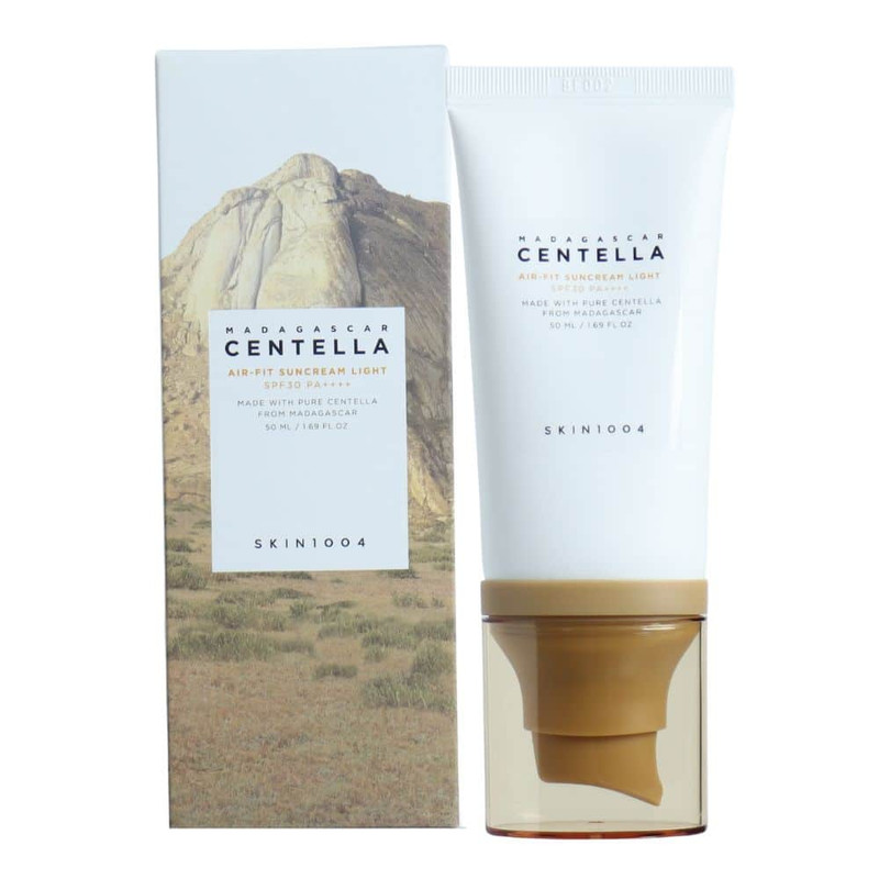 کرم ضد آفتاب بدون رنگ سنتلا اسکین 1004 SPF 30 مدل Madagascar Centella Air-Fit Suncream Light مناسب انواع پوست حجم 50 میلی‌لیتر