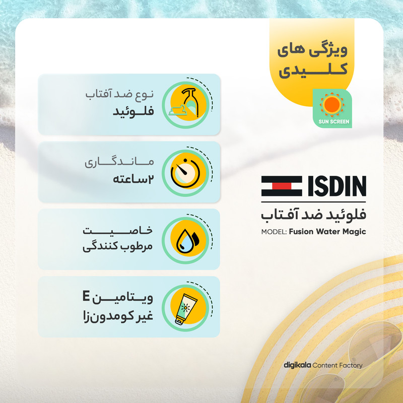 فلوئید ضدآفتاب بدون رنگ ایزدین SPF50 مدل Fusion Water Magic حجم 50 میلی‌لیتر