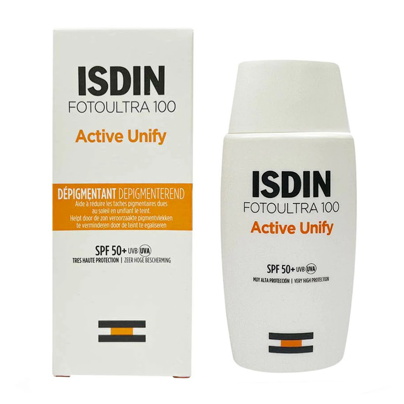کرم ضدآفتاب بدون رنگ ایزدین SPF50 مدل FotoUltra 100 Active Unify حجم 50 میلی‌لیتر