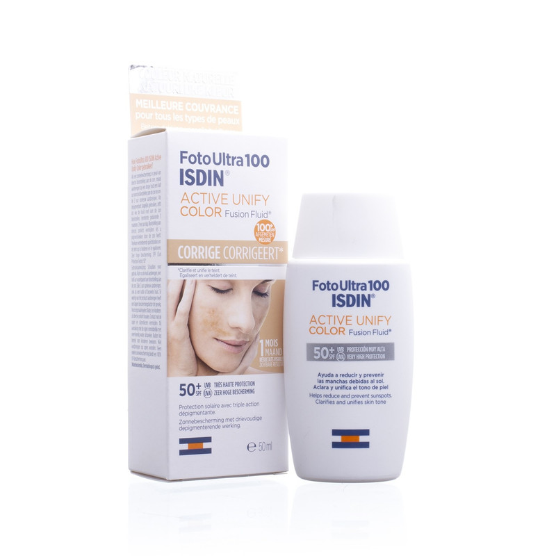فلوئید ضد آفتاب رنگی ایزدین SPF50 مدل FotoUltra Active Unify حجم 50 میلی‌لیتر